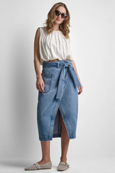 HIGH-RISE DENIM WRAP SKIRT
