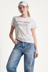 DKNY JEANS STACKED RHINESTONE LOGO TEE