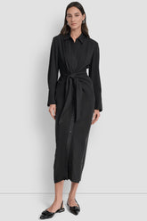 GARMENT DYE LONG SLEEVE BUTTON FRONT SHIRT DRESS
