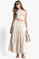 SMOCKED WAIST MAXI TIERED SKIRT