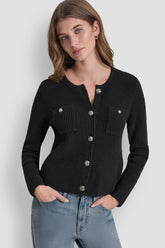 TUCK STITCH CREW NECK CARDIGAN