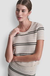 STRIPED POINTELLE STITCH SWEATER