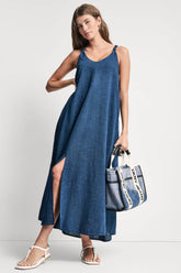 KNOTTED STRAP V-NECK MAXI DRESS