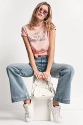 DKNY JEANS STACK LOGO RHINESTONE TEE