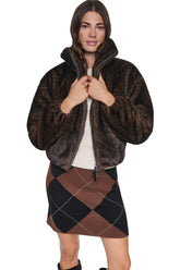 FAUX FUR BUBBLE HEM JACKET