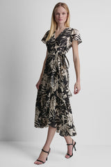 WRAP-EFFECT MIDI DRESS