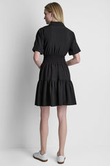 SMOCKED WAIST MINI SHIRT DRESS