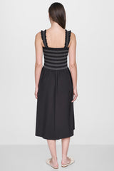 SLEEVELESS SMOCKED MIDI A-LINE DRESS