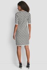 SHORT SLEEVE LOGO INTARSIA SWEATER DRESS
