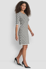 SHORT SLEEVE LOGO INTARSIA SWEATER DRESS