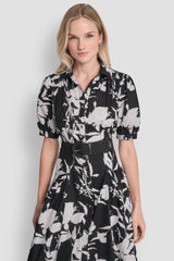 FLORAL PRINT MIDI SHIRT DRESS