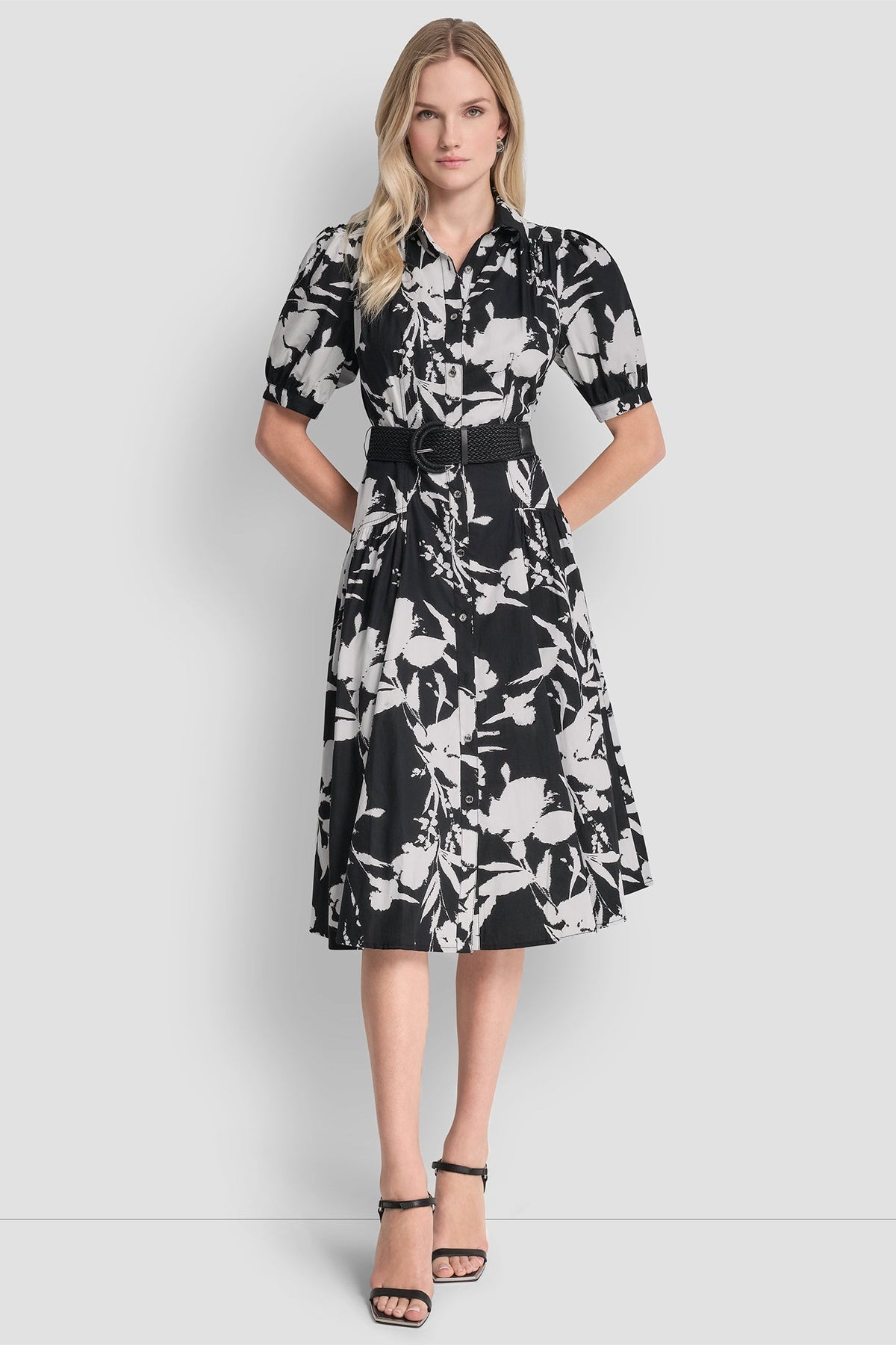 FLORAL PRINT MIDI SHIRT DRESS