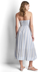 LINEN-BLEND STRAPLESS STRIPE DRESS