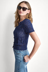 LACE STITCH BUTTON FRONT CARDIGAN