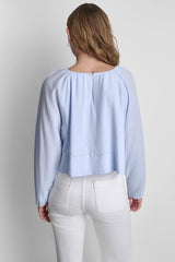 LINEN-BLEND RAGLAN SLEEVE BLOUSE