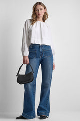 LINEN-BLEND RAGLAN SLEEVE BLOUSE