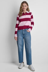 LONG SLEEVE STRIPE POLO SWEATER