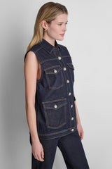LONGLINE DENIM TRUCKER VEST