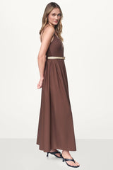STRAPPY V-NECK MAXI DRESS WITH RAFFIA BELT