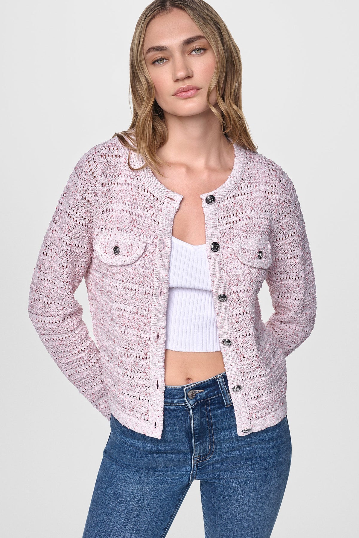 OPEN STITCH MARLED KNIT CARDIGAN