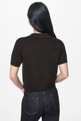 SHORT SLEEVE TIE FRONT POLO SWEATER