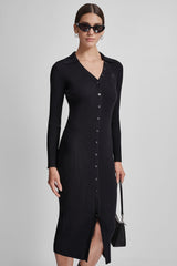 RIB-KNIT MIDI POLO DRESS