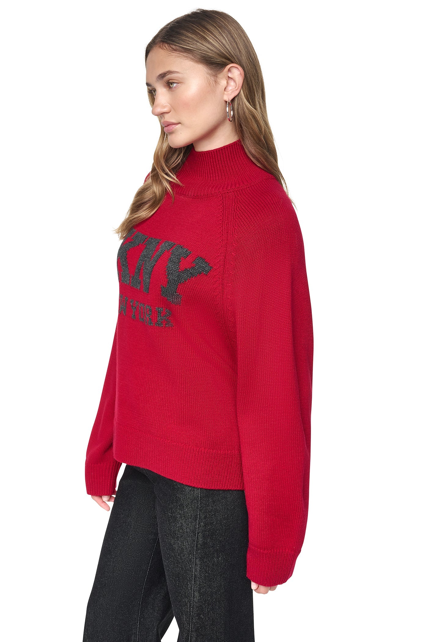 OVERSIZED MOCK NECK LOGO SWEATER