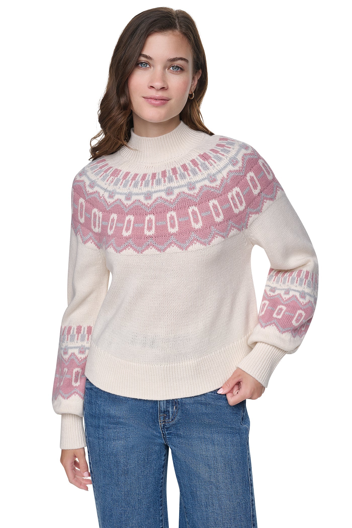 FAIR ISLE MOCK-NECK SWEATER