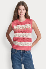 STRIPED POINTELLE STITCH SWEATER
