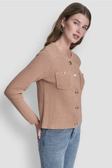 TUCK STITCH CREW NECK CARDIGAN