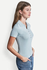 RIBBED POLO WITH RHINESTONE BUTTONS