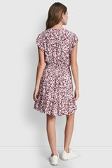 SMOCKED WAIST V-NECK DRESS
