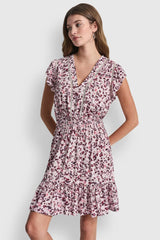 SMOCKED WAIST V-NECK DRESS