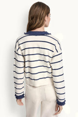 STRIPED CARDIGAN WITH DENIM FRINGE