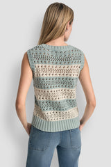 STRIPED POINTELLE STITCH SWEATER