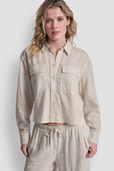 LINEN-BLEND BUTTON FRONT SHIRT
