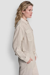 LINEN-BLEND BUTTON FRONT SHIRT