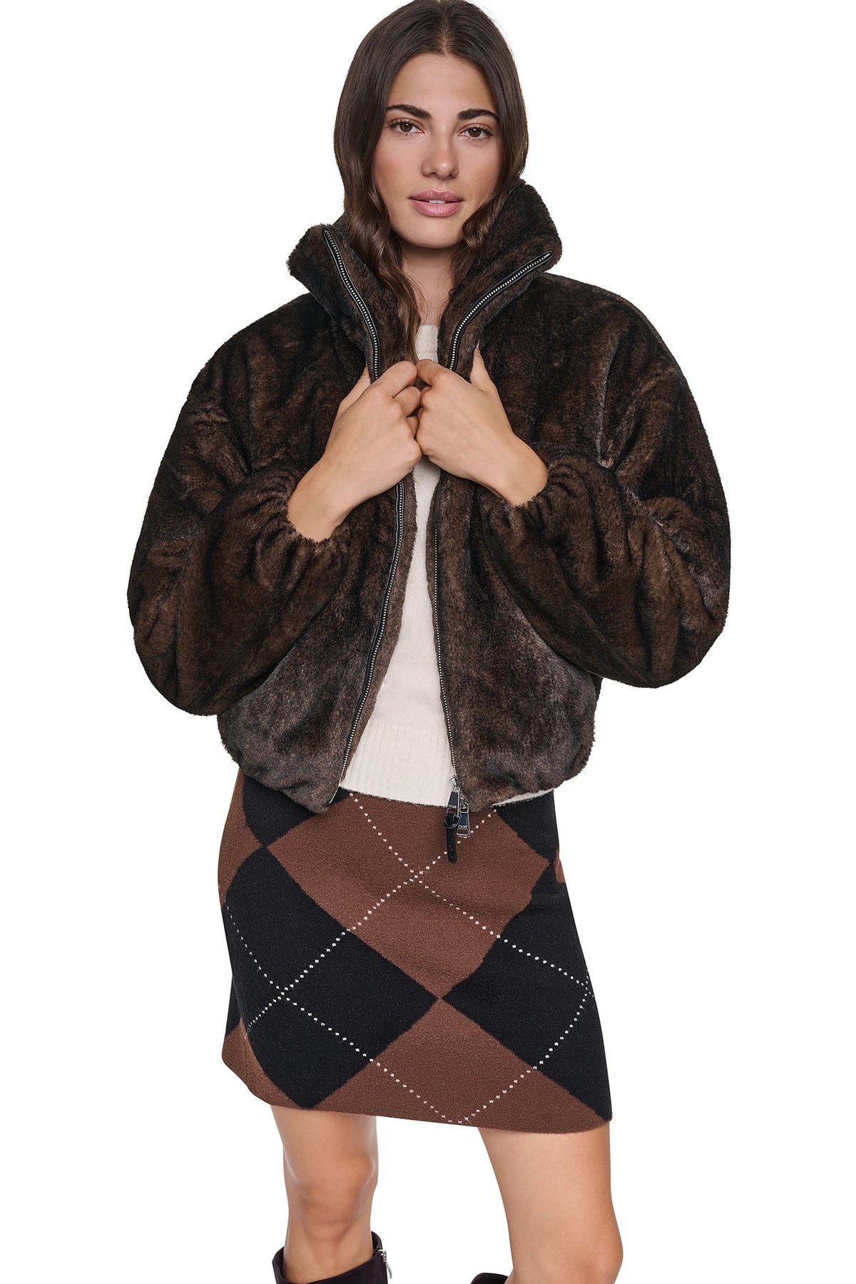 FAUX FUR BUBBLE HEM JACKET