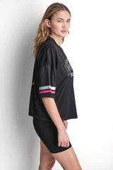 RHINESTONE VARSITY LOGO V-NECK JERSEY