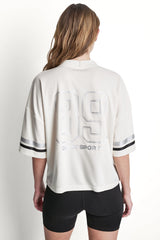 RHINESTONE VARSITY LOGO V-NECK JERSEY