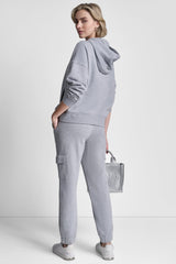 METALLIC BUBBLE LOGO FLEECE DROP SHOULDER HOODIE