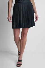 PLEATED MIXED-MEDIA MINI SKIRT