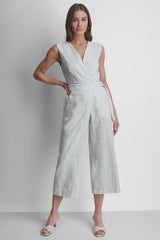 V-NECK STRIPED JUMPSUIT