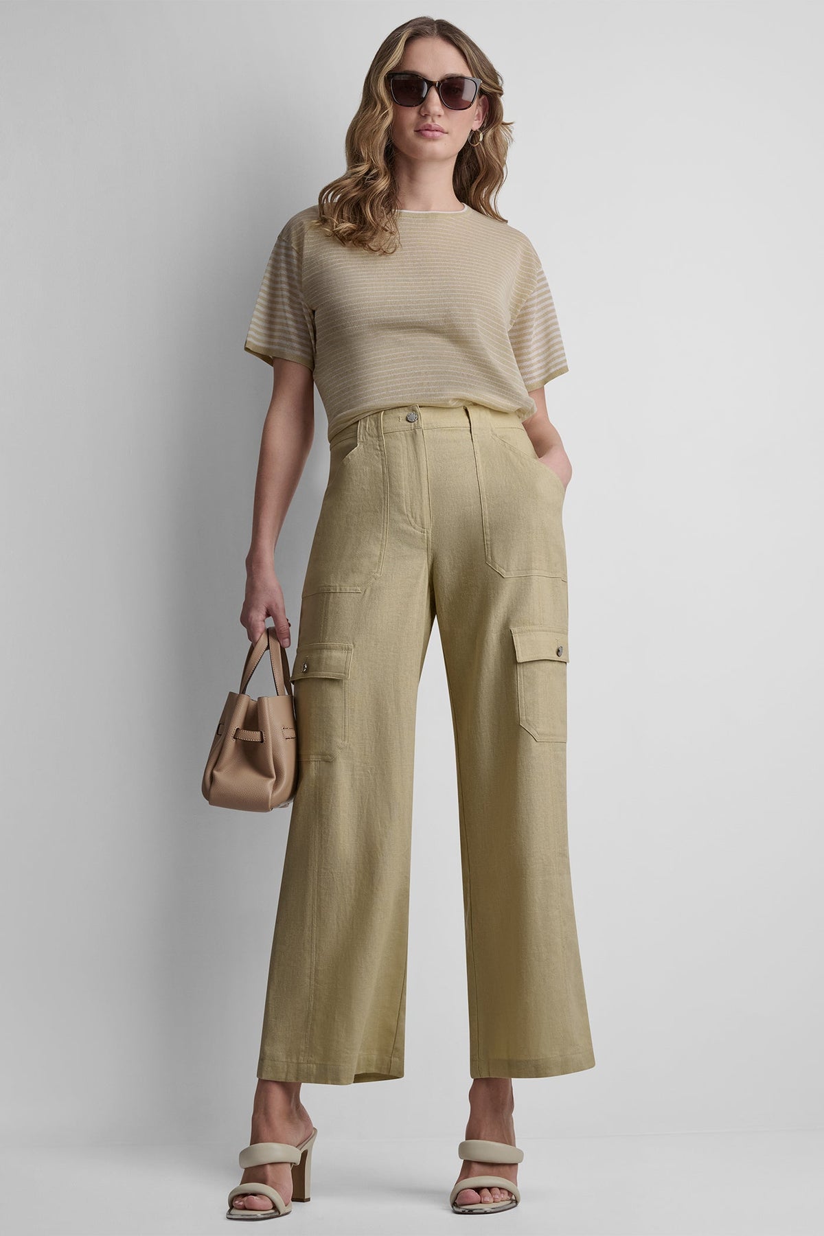 MID-RISE LINEN-BLEND STRAIGHT LEG CARGO PANT