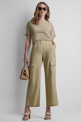 MID-RISE LINEN-BLEND STRAIGHT LEG CARGO PANT