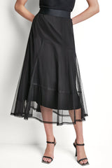 LAYERED MESH MIDI SKIRT
