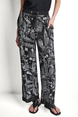 PRINTED DRAWSTRING WIDE LEG PANT