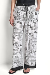 PRINTED DRAWSTRING WIDE LEG PANT