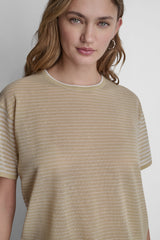 SHORT SLEEVE MIXED STRIPE SWEATER
