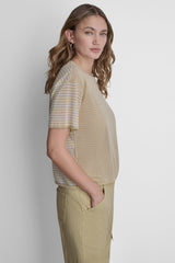 SHORT SLEEVE MIXED STRIPE SWEATER
